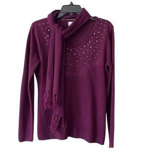 Carolyn Taylor embellished long sleeves knit sweater with removable scarf
